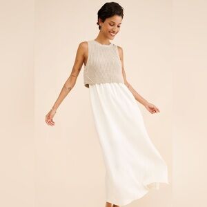 Anthropologie Beige Knit Bodice Cream Maxi Dress